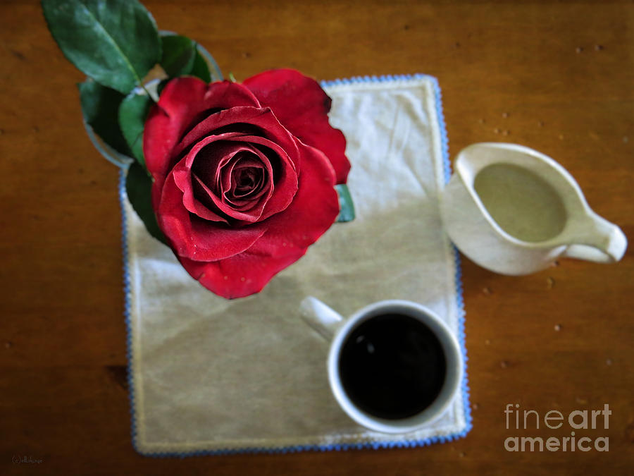 Just For You - Coffee and Red Rose - Still Life Photography Art Photograph by Ella Kaye Dickey
