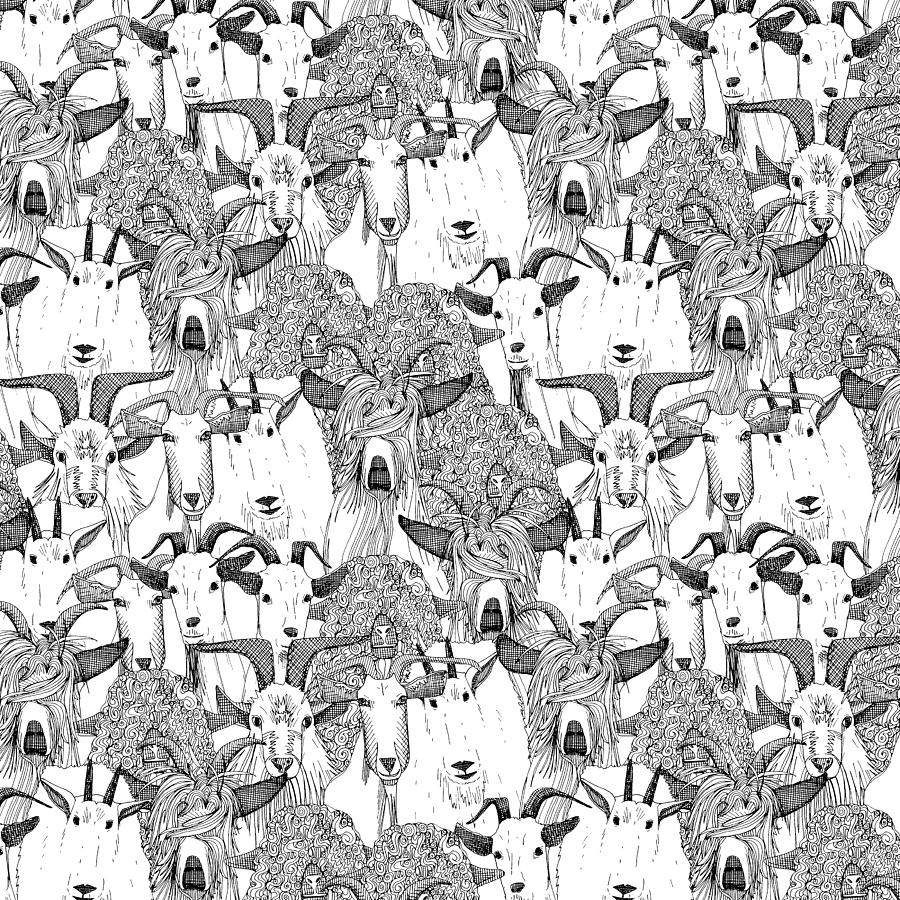 Nature Drawing - Just Goats Black White by MGL Meiklejohn Graphics Licensing