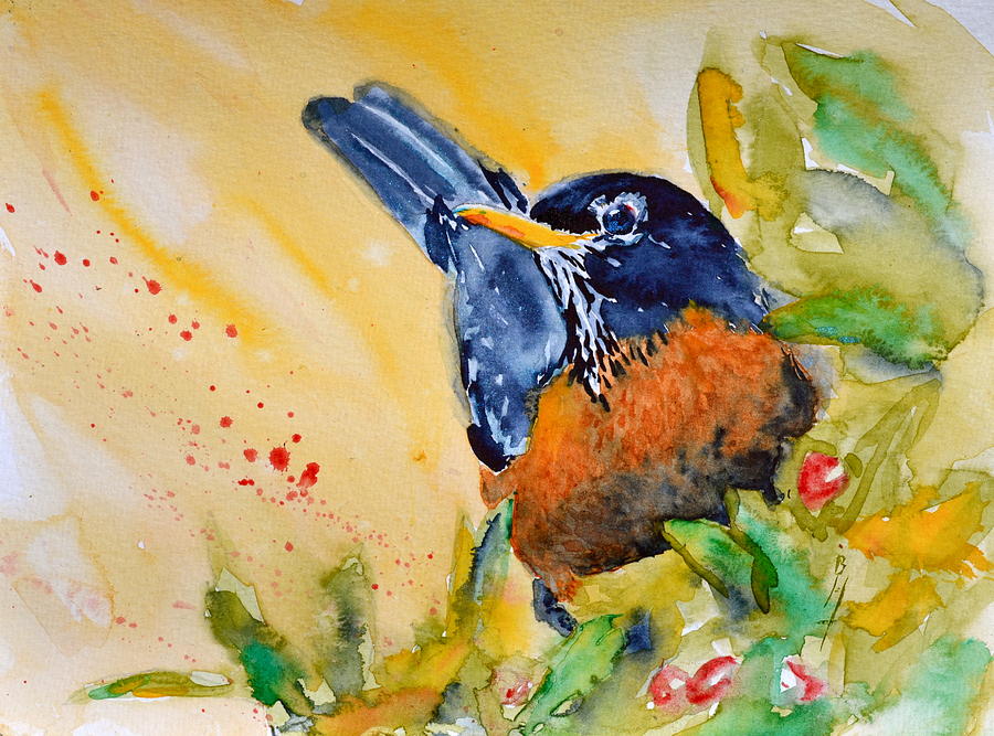 Robin Painting - Just Outside by Beverley Harper Tinsley