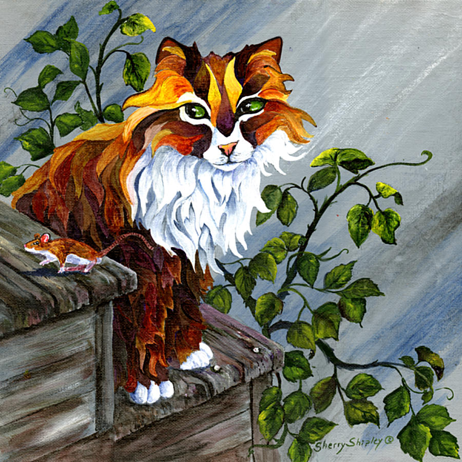 Cat Painting - Just Passing Through by Sherry Shipley