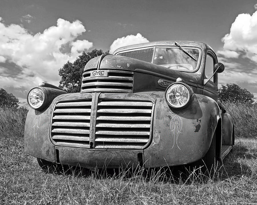 Just resting - Vintage GMC Truck Black and White Photograph by Gill Billington