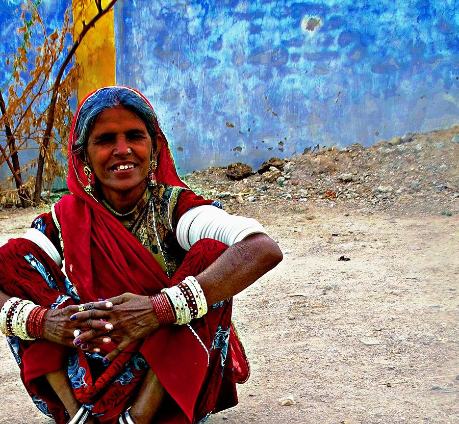 Just Sitting 1a - Woman Portrait - Village India Rajasthan Photograph by Sue Jacobi