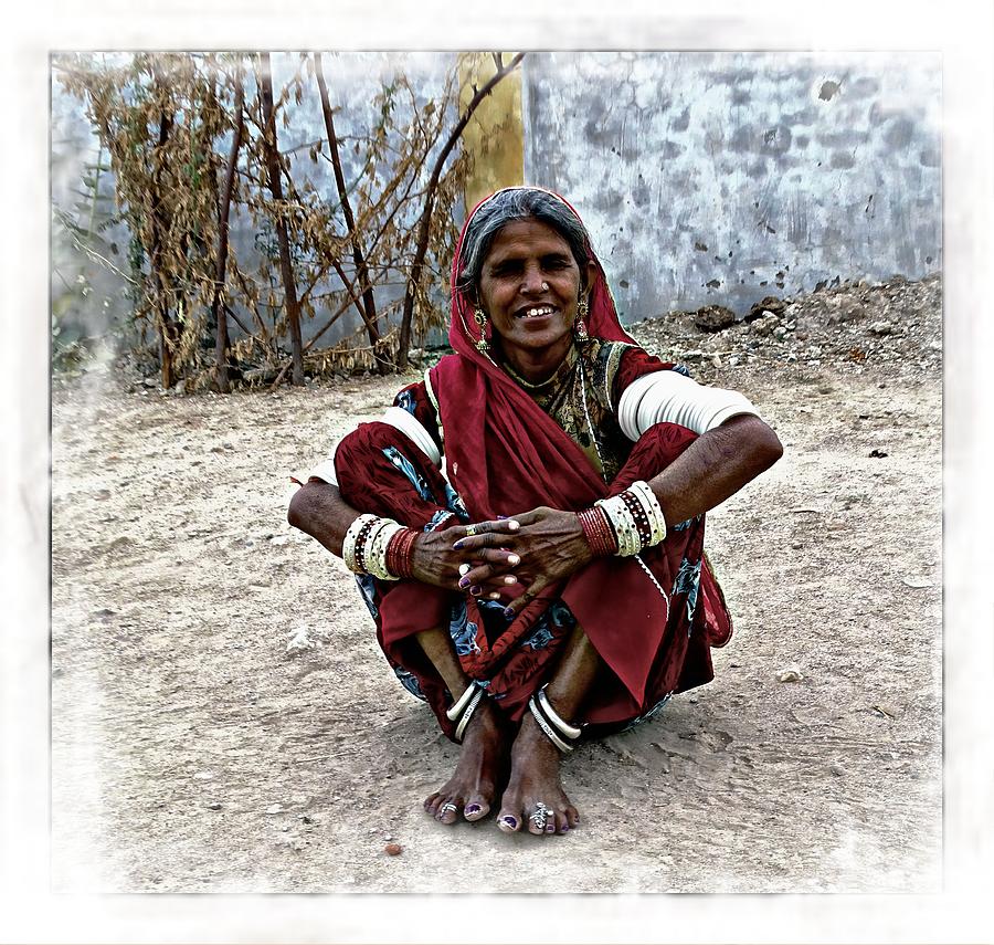 Just Sitting 1b - Woman Portrait - Village India Rajasthan Photograph by Sue Jacobi