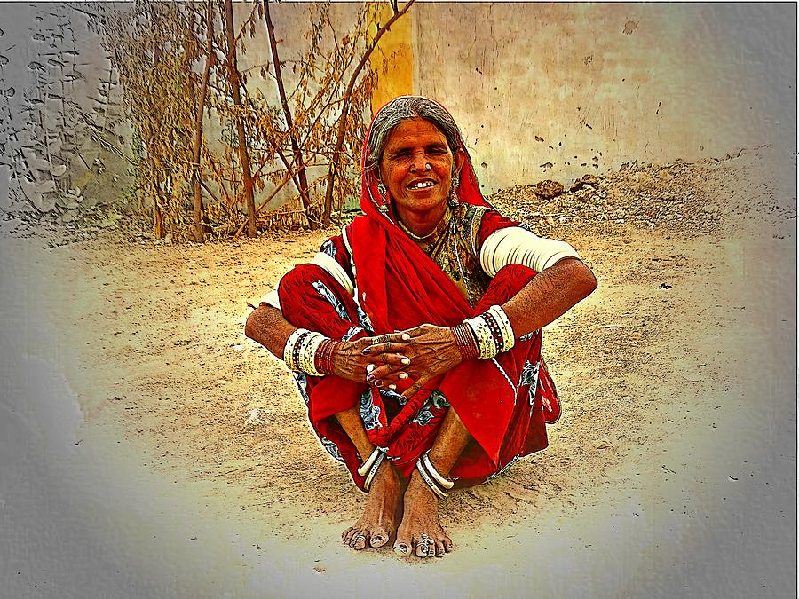 Just Sitting 1c - Woman Portrait - Village India Rajasthan Photograph by Sue Jacobi