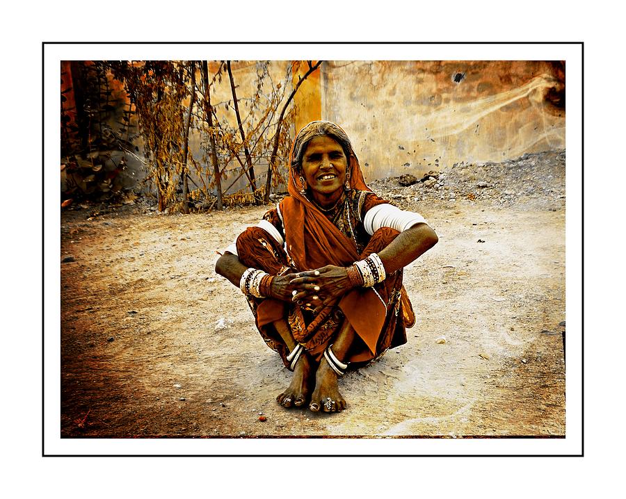 Just Sitting 1d - Woman Portrait - Village India Rajasthan Photograph by Sue Jacobi