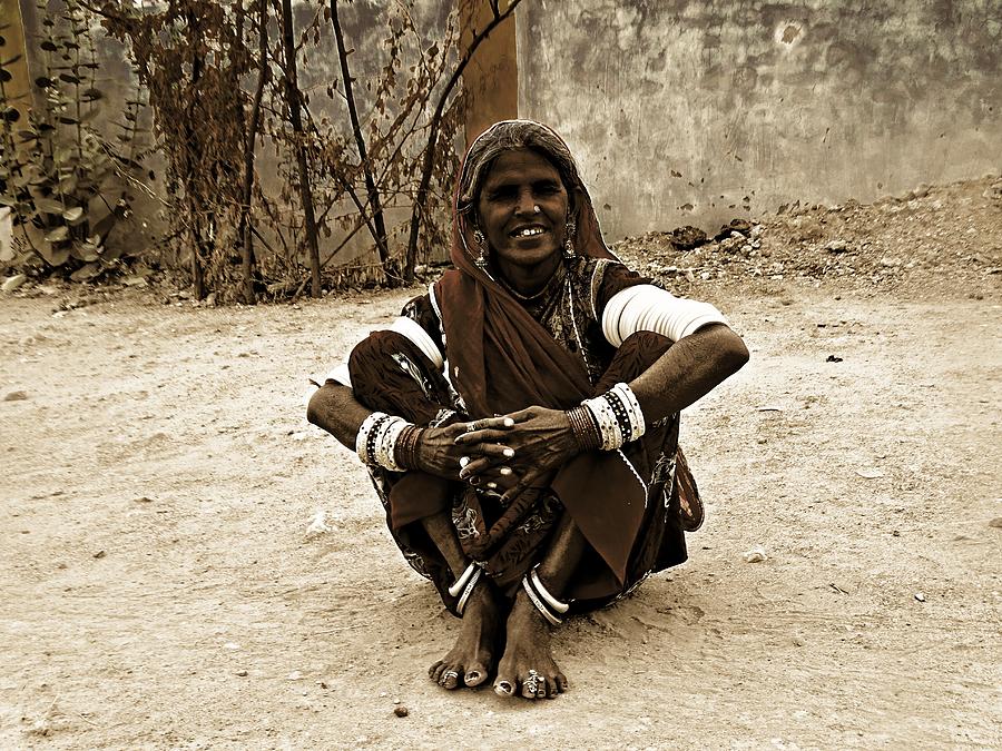 Just Sitting 1e - Woman Portrait - Village India Rajasthan Photograph by Sue Jacobi