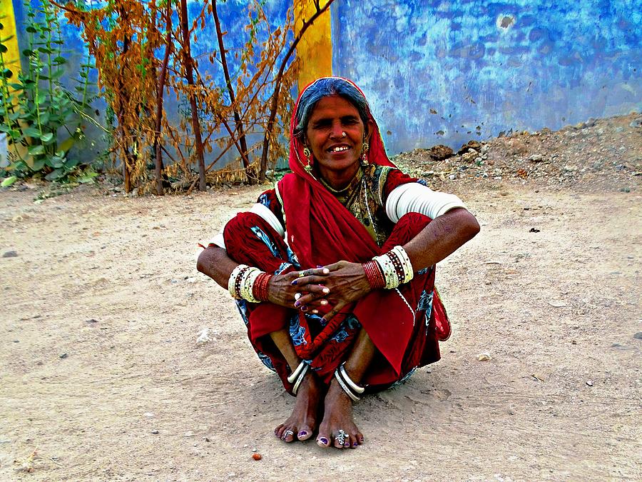 Summer Photograph - Just Sitting 1g - Woman Portrait - Village India Rajasthan by Sue Jacobi