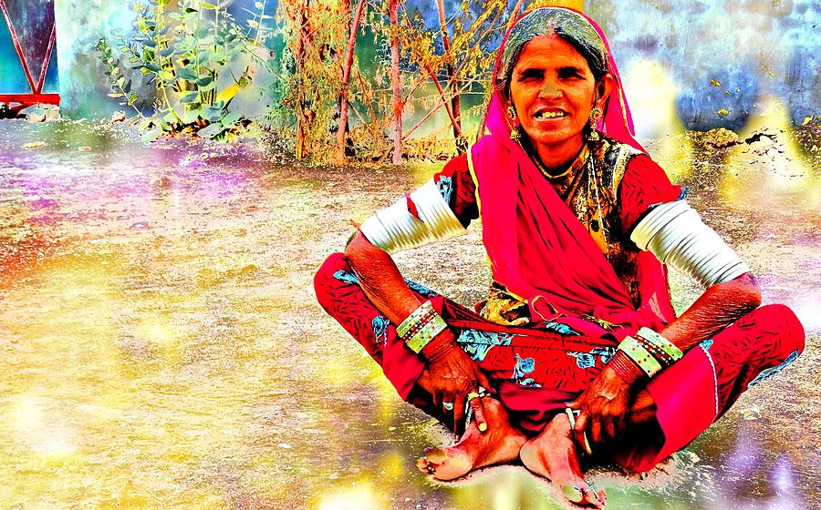Just Sitting 1k - Woman Portrait - Indian Village Rajasthan Photograph by Sue Jacobi