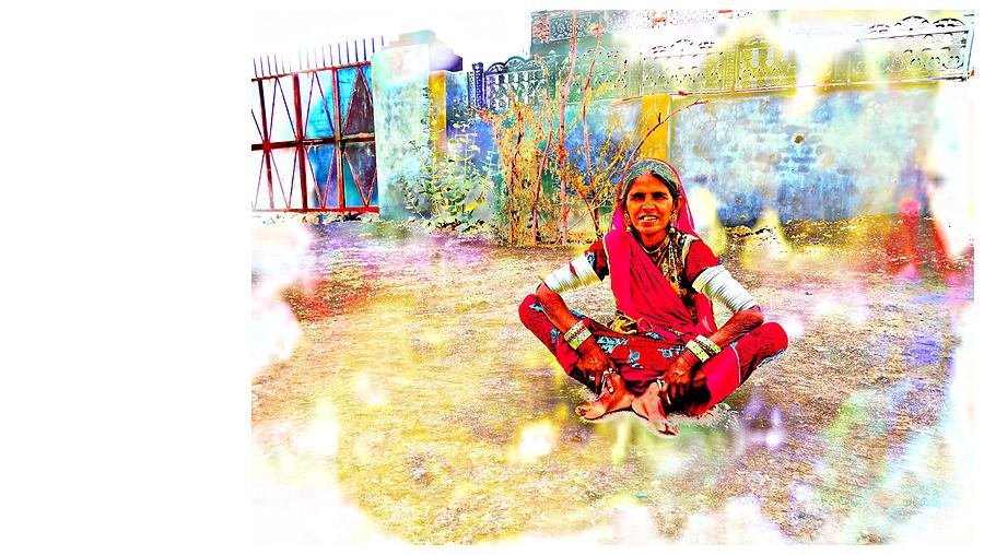 Just Sitting 1m - Woman Portrait - Indian Village Rajasthan Photograph by Sue Jacobi
