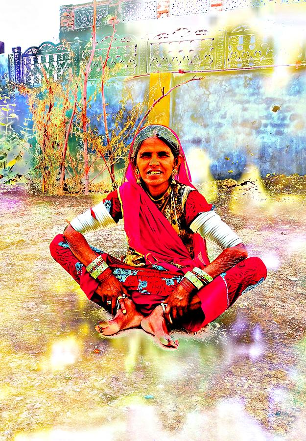 Just Sitting 1p - Woman Portrait - Indian Village Rajasthan Photograph by Sue Jacobi