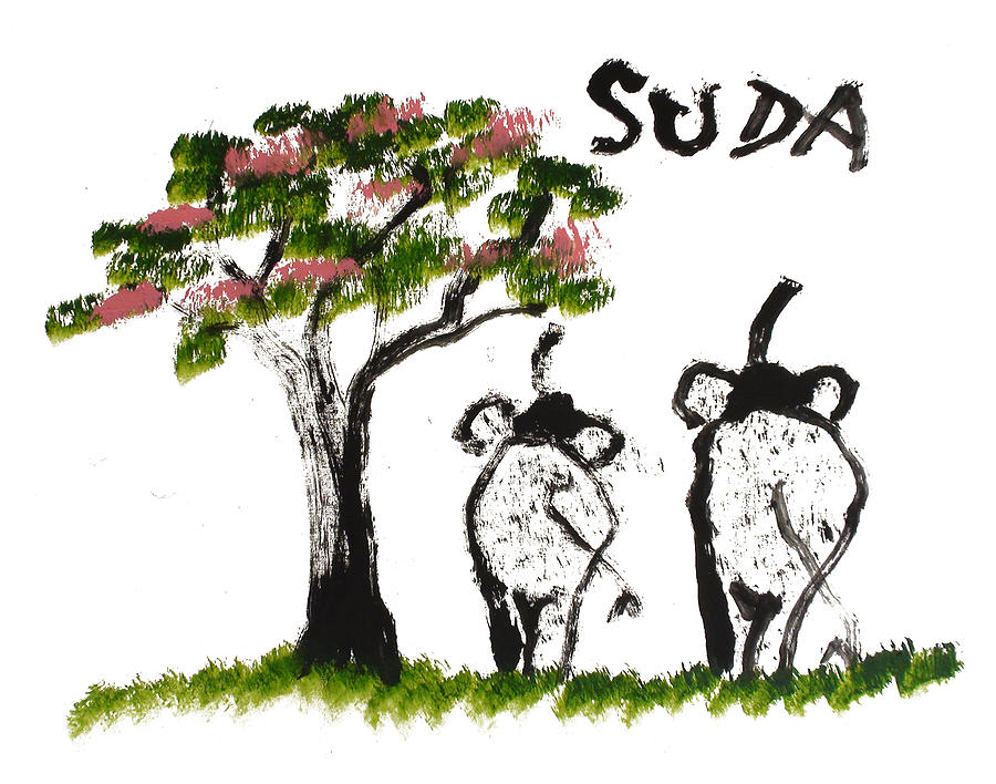 Suda Painting - Prints - Elephant Paintings - Just The Two Of Us Pink Version by Funky Art