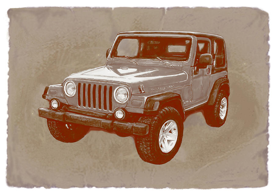 Justjeepn's 2005 Jeep Wrangler Rubicon car art sketch poster Drawing by
