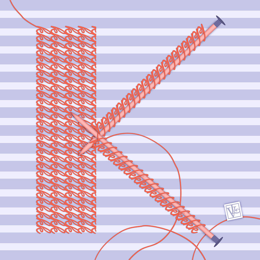 Typography Digital Art - K is for Knitters and Knitting by Valerie Drake Lesiak