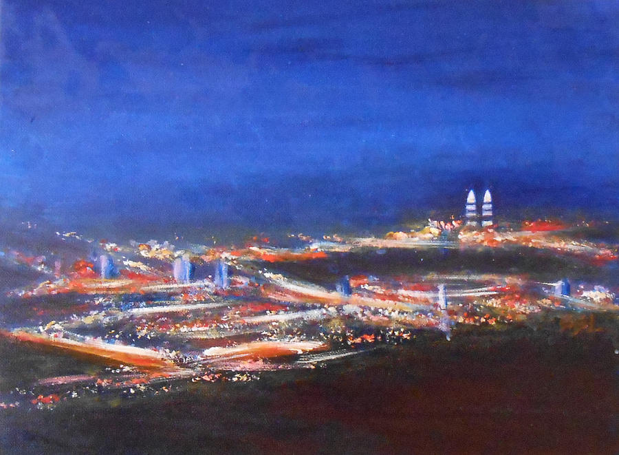 K L Skyline at Night Painting by Jane See