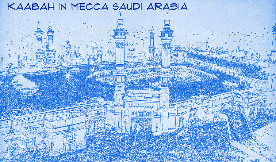 Architecture Digital Art - Kaabah in Mecca Saudi Arabia - BluePrint Drawing by MotionAge Designs