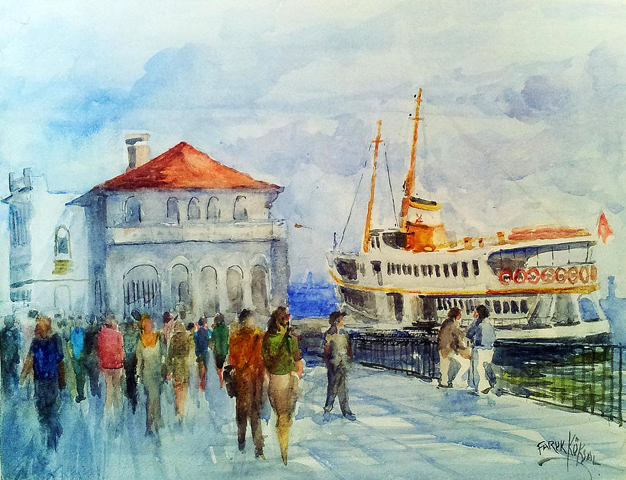 Kadikoy Ferry Arrives Painting by Faruk Koksal