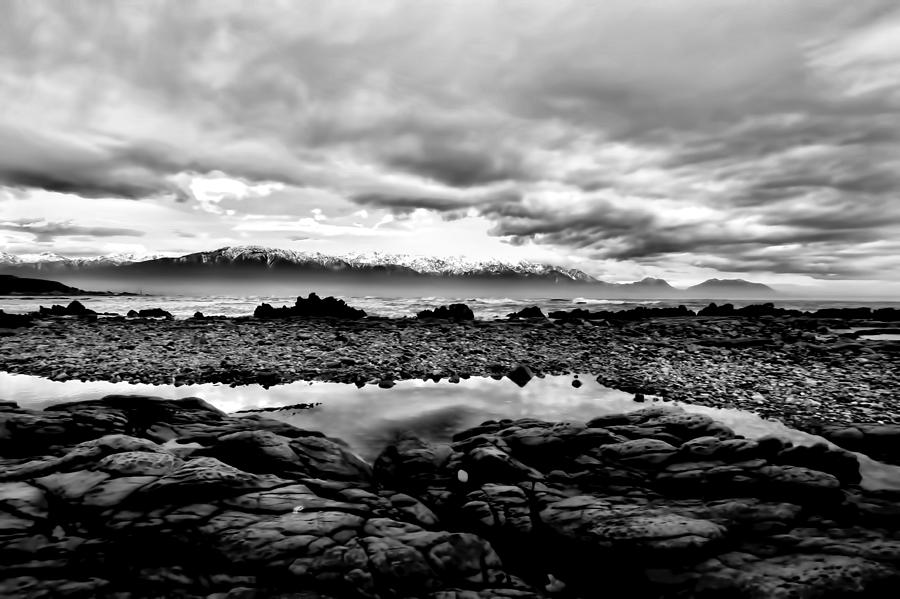Kaikoura Coast New Zealand In Black And White Photograph by Amanda Stadther