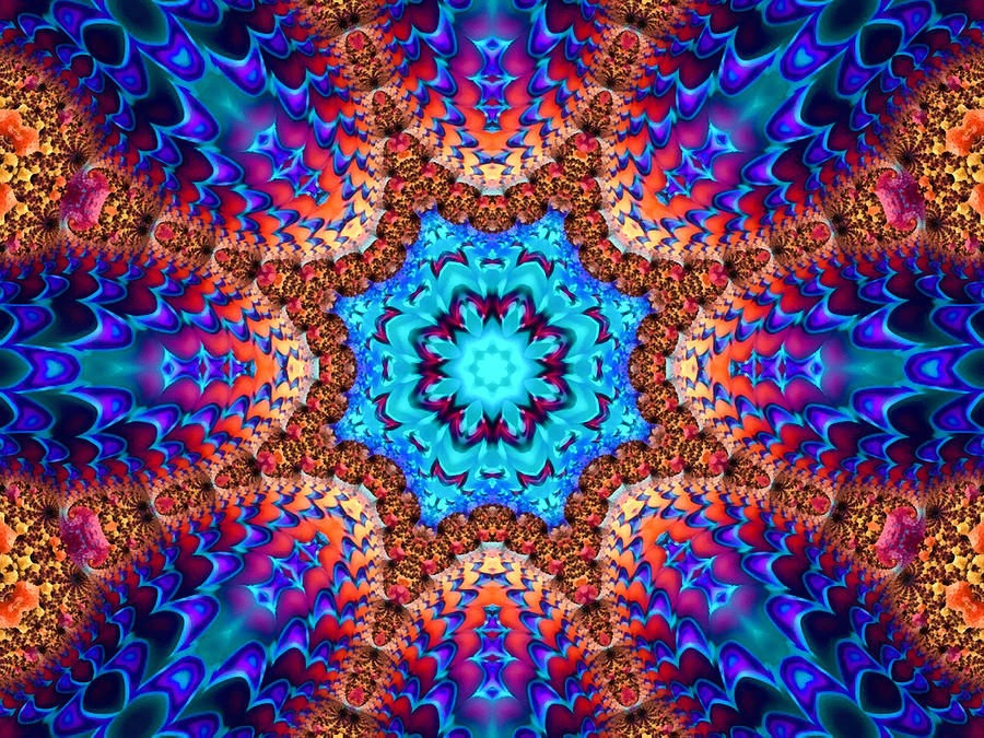 Pattern Digital Art - Kaleidoscope artwork blue brown red orange by Matthias Hauser