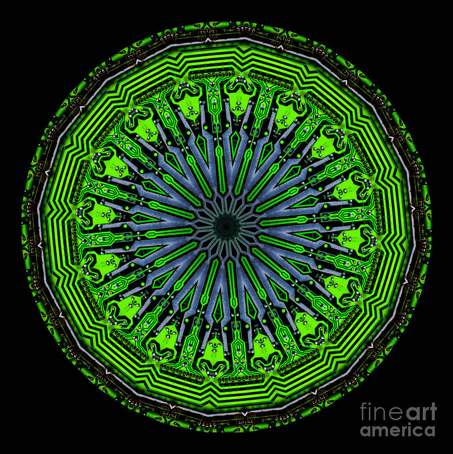 Abstract Digital Art - Kaleidoscope of Glowing Circuit Board by Amy Cicconi