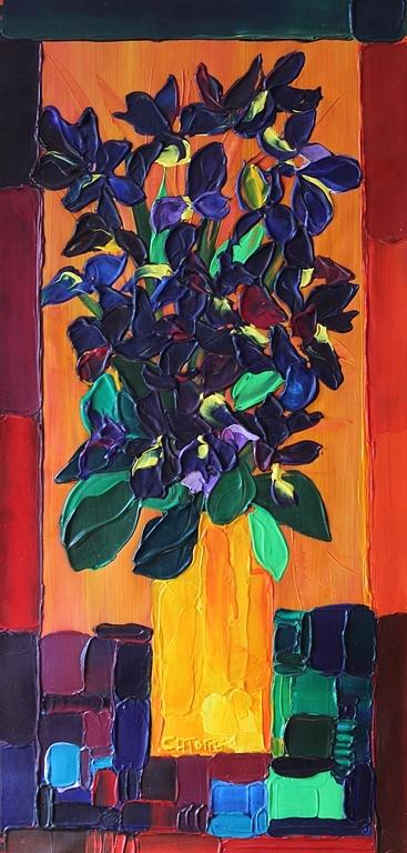 Kaleidoscope Of Purple Irises Painting by Valerie Catoire