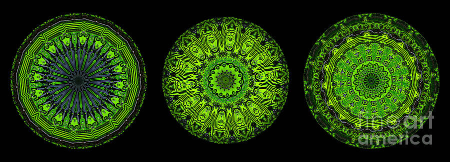 Abstract Digital Art - Kaleidoscope Triptych of Glowing Circuit Boards by Amy Cicconi