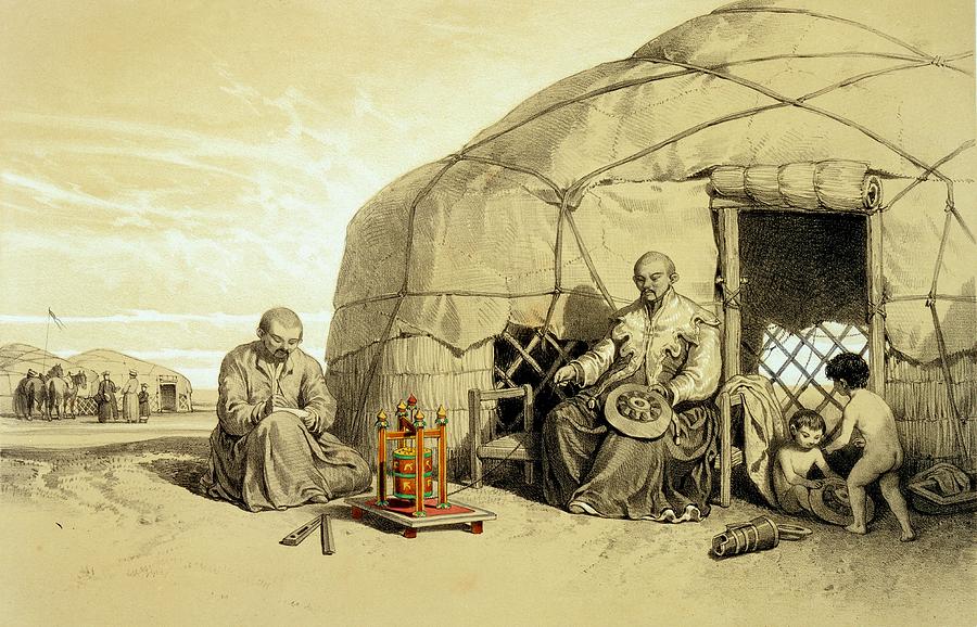 Desert Drawing - Kalmuks With A Prayer Wheel, Siberia by Francois Fortune Antoine Ferogio