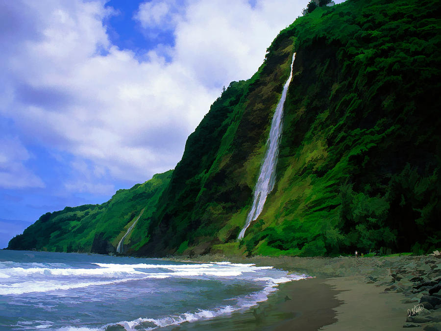 Kaluahine Waterfall Waipio Valley Hamakua Coast Hawaii Painting by Dean Wittle
