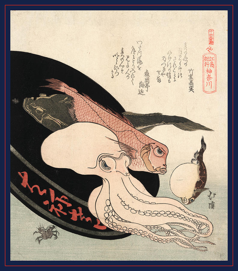 Fish Drawing - Kanagawa, Totoya Between 1860 And 1910 From A Print by Hokkei, Toyota (1780-1850), Japanese