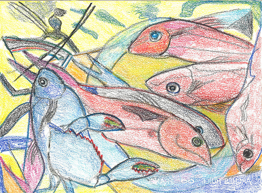 Kandinsky Fish Dish Drawing by Kippax Williams