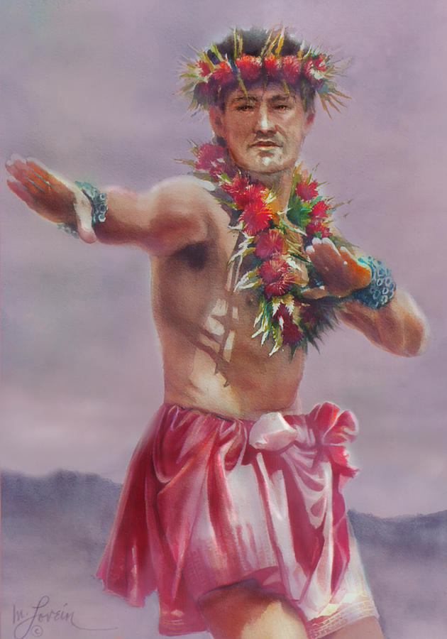 Kane Hula Painting by Mary Lovein