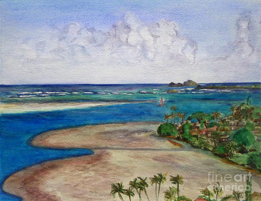 Kaneohe Bay view from the roof Painting by Mukta Gupta