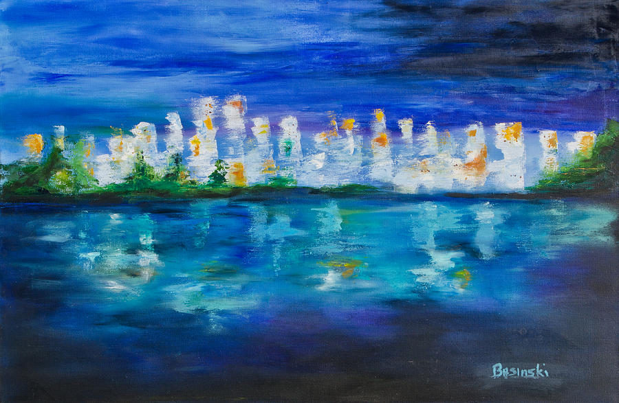 Kansas City Painting -  Night Skyline by Nancy Basinski