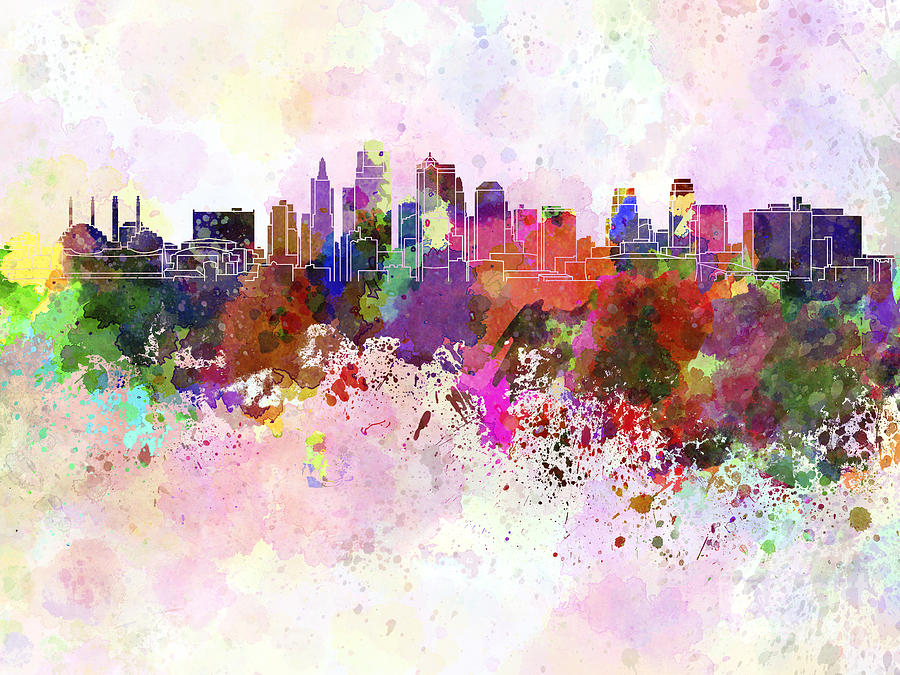Kansas City skyline in watercolor background Digital Art by Pablo Romero