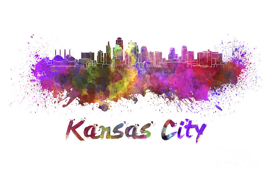 Kansas City skyline in watercolor Painting by Pablo Romero