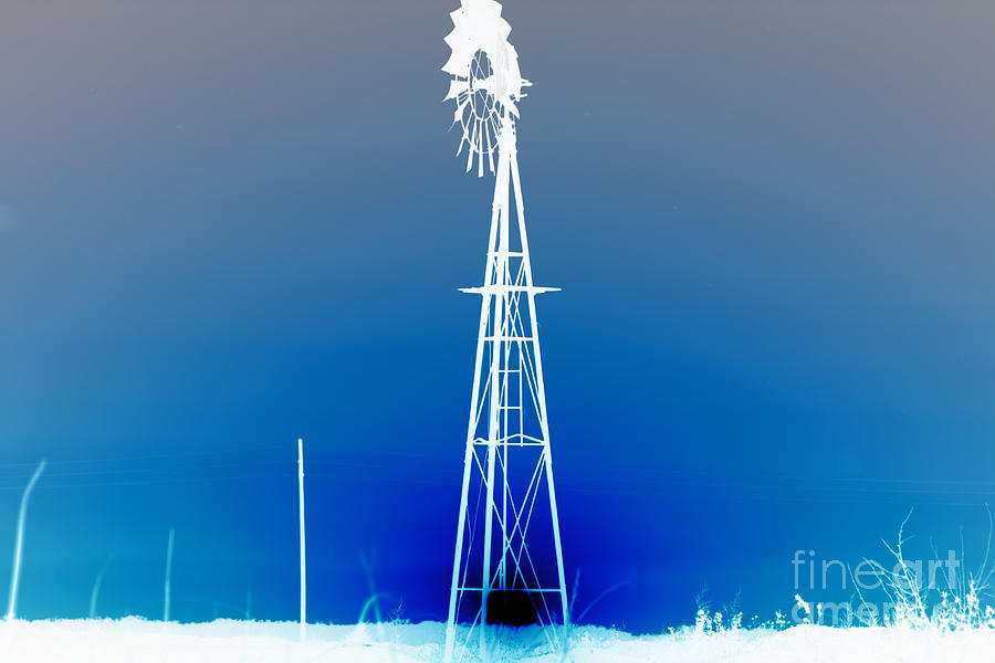 Sunset Photograph - Kansas Country Windmill Inverted Negative Sunset by Robert D  Brozek