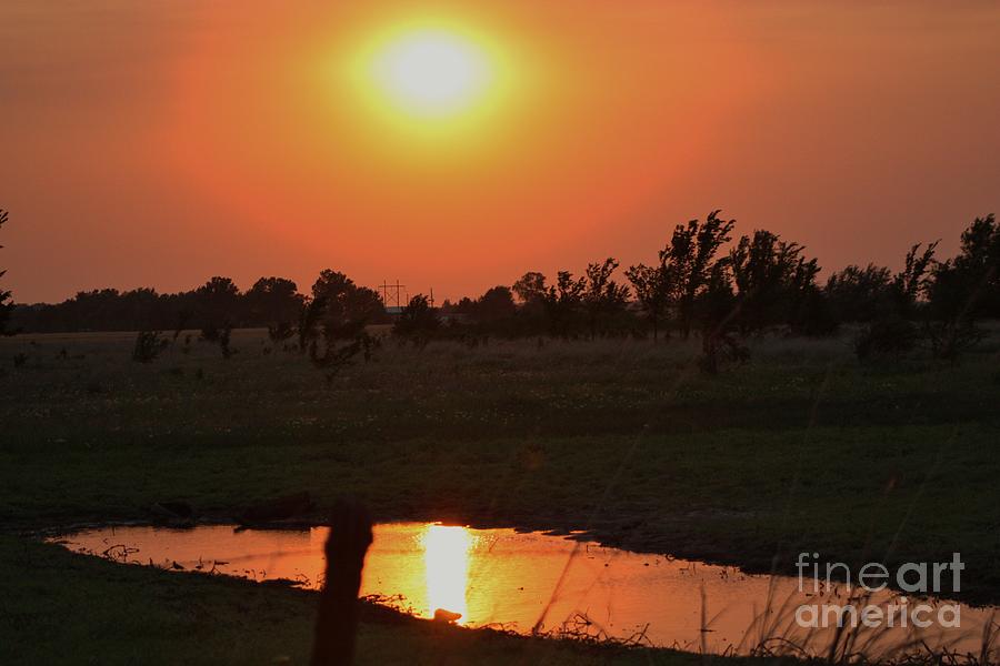 Sunset Photograph - Kansas Orange Pond Sunset Reflection by Robert D  Brozek