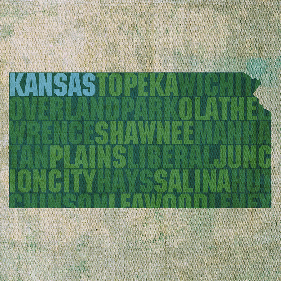 Kansas Word Art State Map on Canvas Mixed Media by Design Turnpike