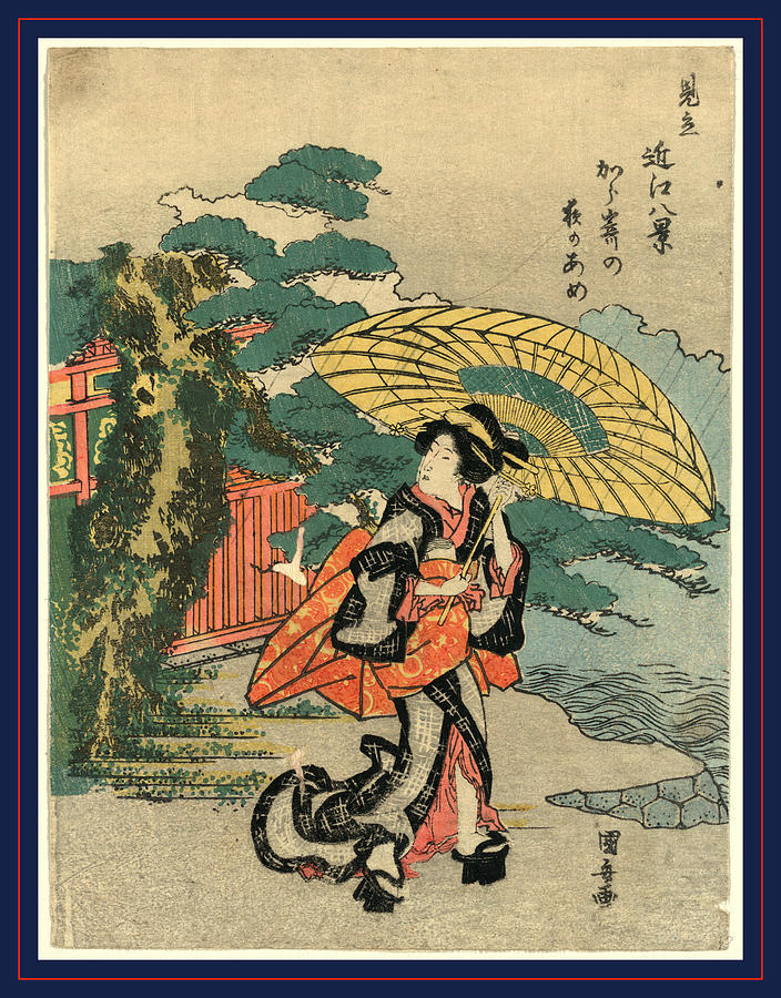 Karasaki No Yoru No Ame Drawing by Kuniyasu, Utagawa (1794-1832 ...