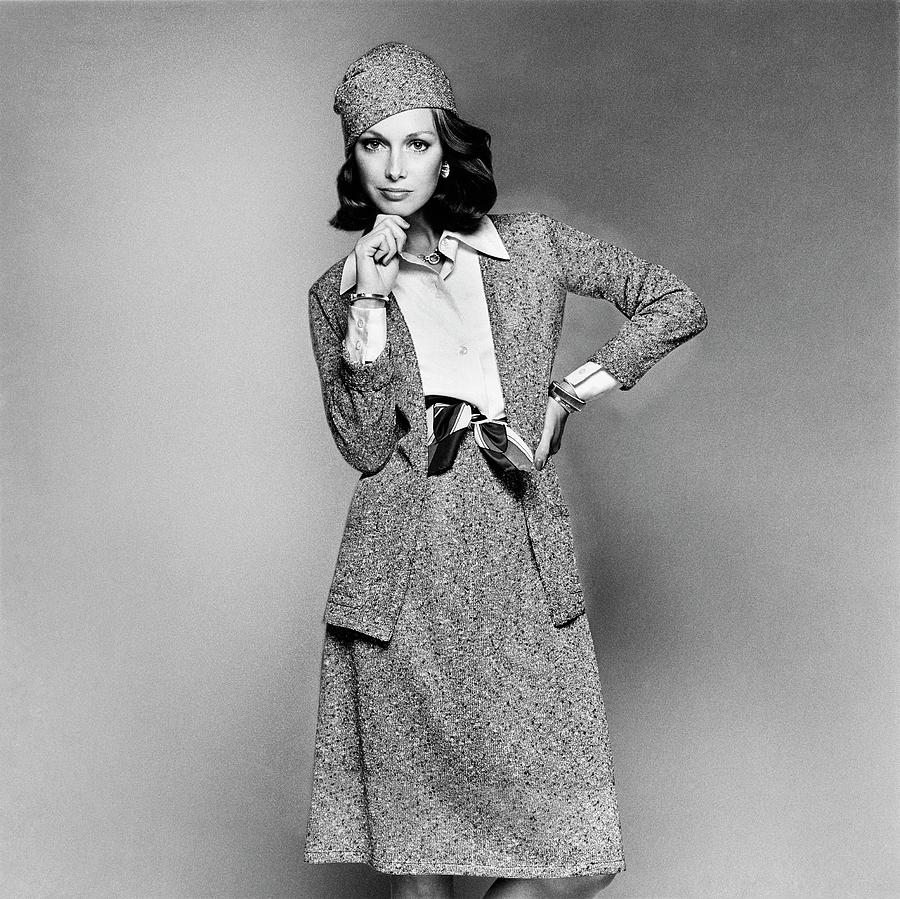 Karen Graham Wearing A Matching Cardigan Photograph by Francesco Scavullo