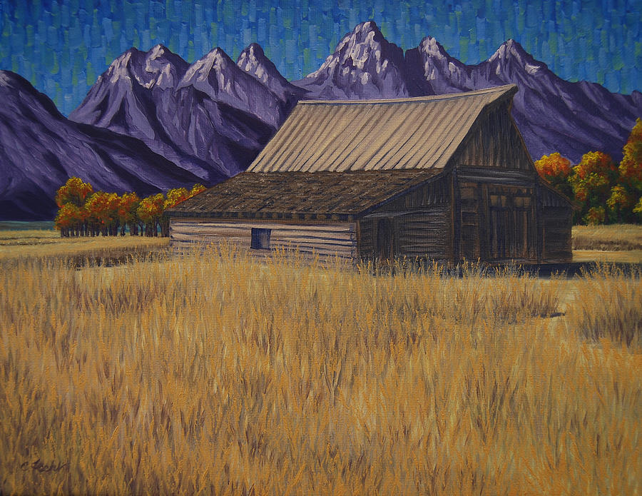 Karens Teton Barn Painting by Cheryl Fecht