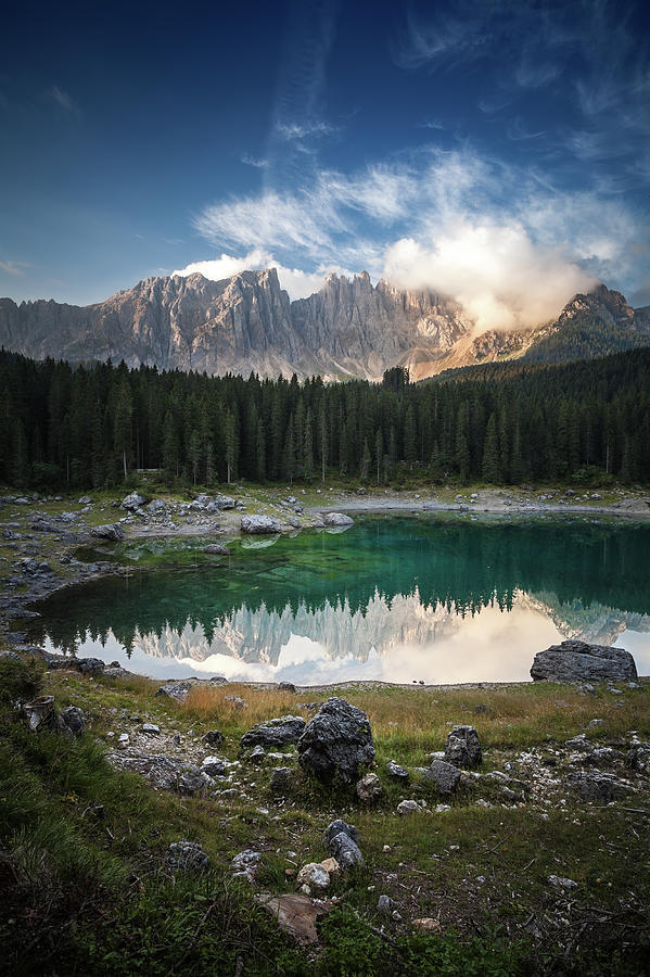 Karersee Lake And Dolomites In The Photograph by Sankai