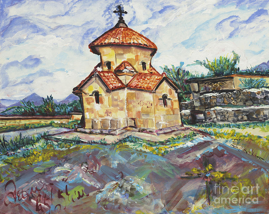 Spiritual Painting - Karmravor Church VII Century Armenia by Helena Bebirian