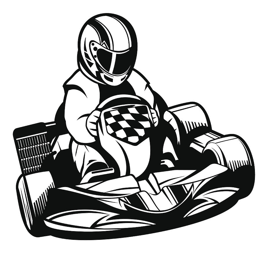 Kart Racing BW Drawing by Chuvipro
