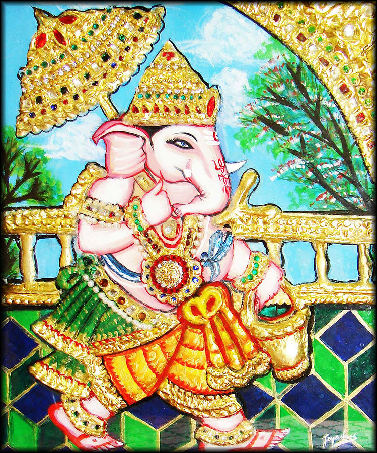 Tanjore Painting - Kasi Yatra Ganesh				 by Jayashree