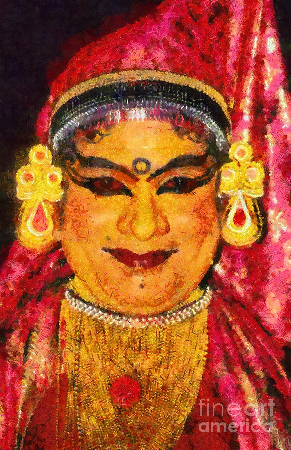 Katakali actor in India Painting by George Atsametakis