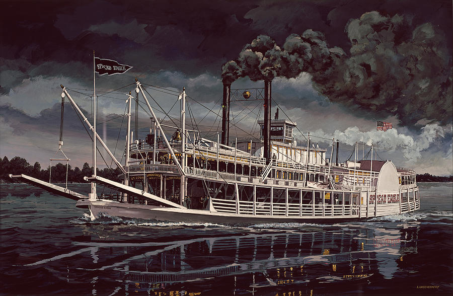 St. Louis Painting - Spread Eagle Steamboat Night by Don  Langeneckert