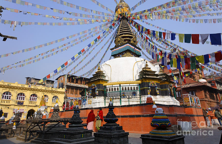 Kathe Simbhu Stupa and prayer flags in Kathmandu Nepal Photograph by Robert Preston