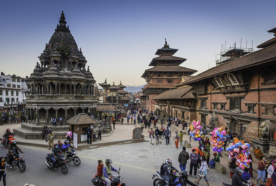 Kathmandu crowds of people outside temples Patan Durbar Square Nepal Photograph by fotoVoyager