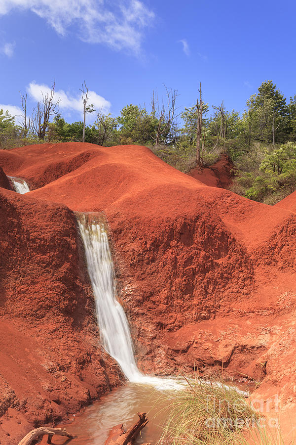 Kauai red dirt waterfall Photograph by Ken Brown