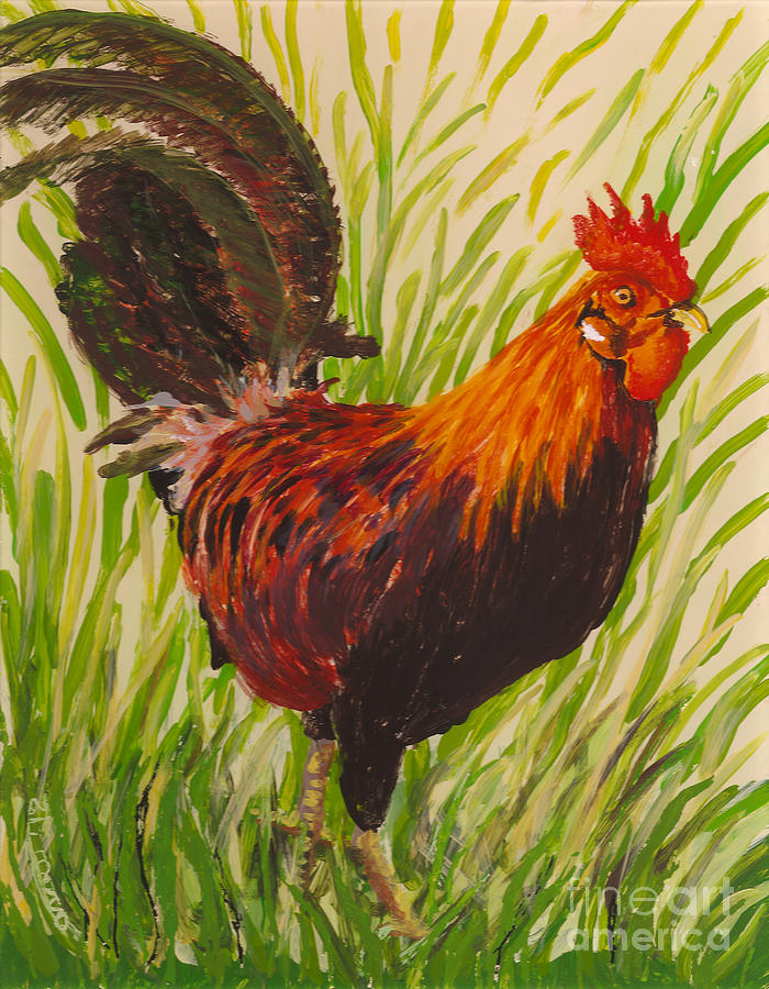Kauai Rooster Painting by Anna Skaradzinska